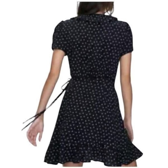 Aritzia SUNDAY BEST Navy Blue White Heart Ruffle Wrap Mini Dress 0 XS Party Work - Picture 5 of 15